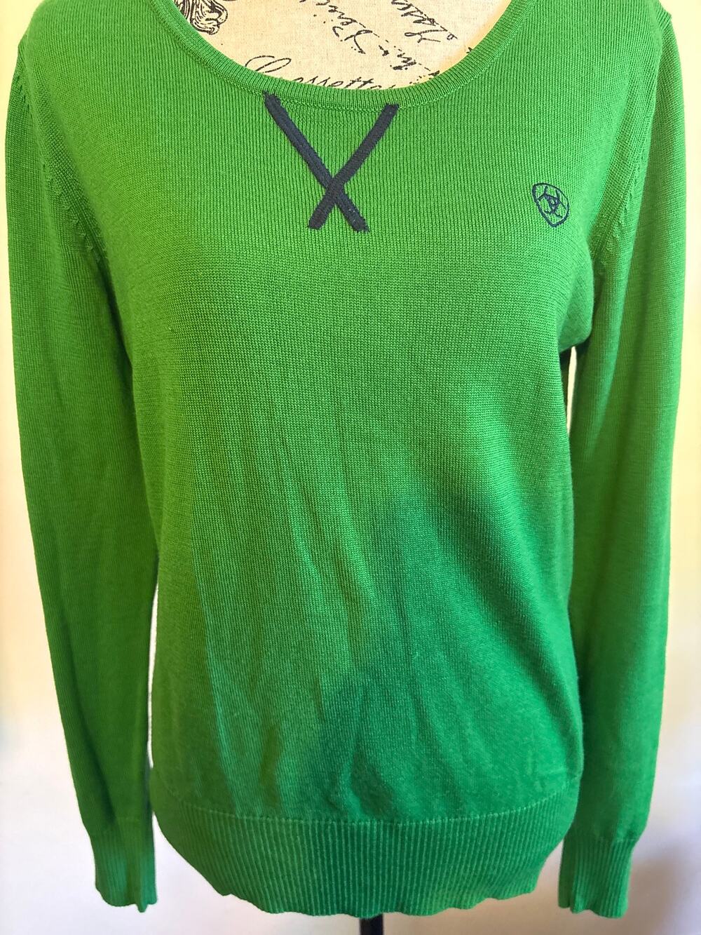 Ariat Women's Merino Wool Crewneck LS  Green Sweater Sz Large NWOT